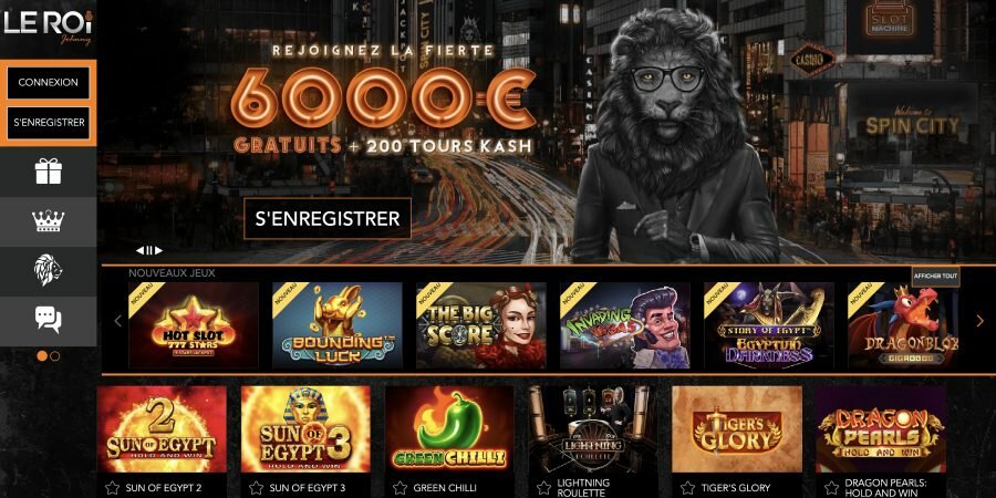 capture d'écran page d'accueil le roi johnny casino