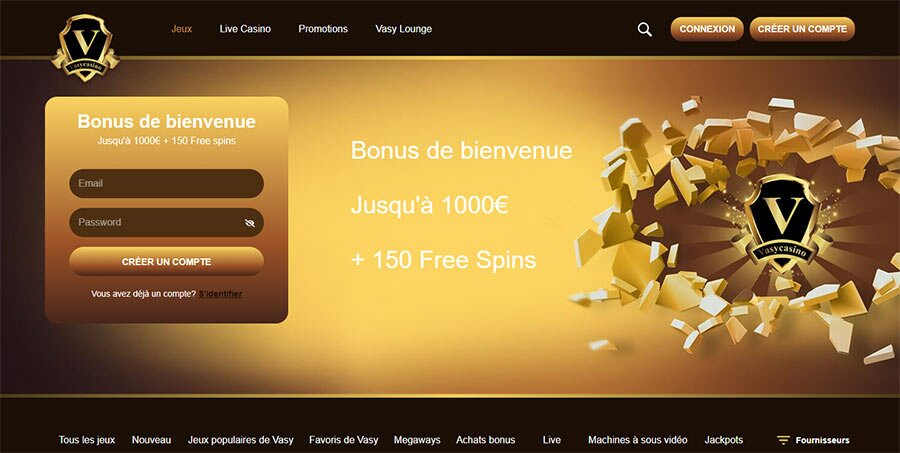capture d'écran page d'accueil vasy casino