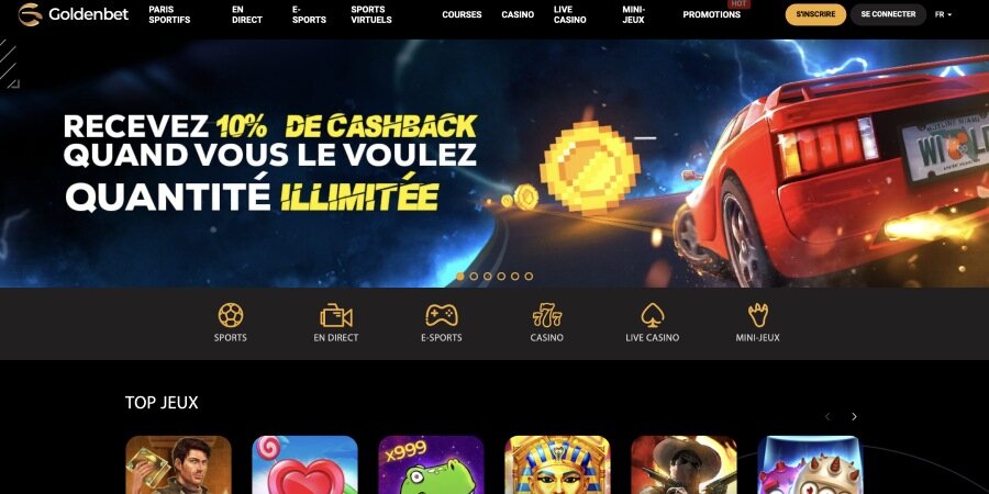 capture d'écran page daccueil goldenbet casino
