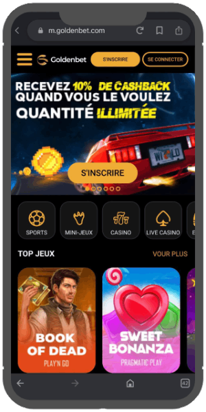 capture d'écran version mobile goldenbet casino